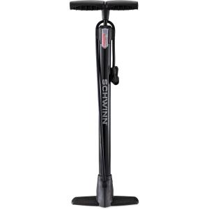 imageSchwinn Basic and Air Center Floor Bike Pump Up to 120 Max PSI Dual Head Fits Schrader and Presta Valve Types EasytoCarry Portable and Convenient Design Bicycle Essentials for Easy Road RidingBlack  Basic