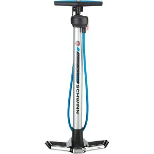 imageSchwinn Basic and Air Center Floor Bike Pump Up to 120 Max PSI Dual Head Fits Schrader and Presta Valve Types EasytoCarry Portable and Convenient Design Bicycle Essentials for Easy Road RidingSilver