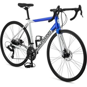 imageSchwinn Phocus 16 Disc Road Bike 700c Bike for Men and Women 16Speed Road Bicycle Lightweight Aluminum Frame Alloy Carbon Fork Disc Brakes Aerodynamic Riding Position Bikes for AdultsBlueSilver