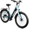 imageSchwinn Coston Hybrid Electric Bike for Adults 20MPH Commuting eBike Ride Up to 3545 Miles on a Single Charge 275Inch Wheels 7Speed StepThru or Step Over Aluminum Frame Removable BatteryGloss Blue