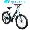 imageSchwinn Coston Hybrid Electric Bike for Adults 20MPH Commuting eBike Ride Up to 3545 Miles on a Single Charge 275Inch Wheels 7Speed StepThru or Step Over Aluminum Frame Removable BatteryGloss Blue