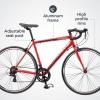 imageSchwinn Volare 1300 Road Bike 700c Mens and Womens Bike 14Speed Drop Bar Road Bicycle Aluminum Frame Sport Tires Fitness Seat Alloy Caliper Brakes Adult BicycleRed