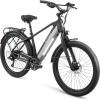 imageSchwinn Coston Hybrid Electric Bike for Adults 20MPH Commuting eBike Ride Up to 3545 Miles on a Single Charge 275Inch Wheels 7Speed StepThru or Step Over Aluminum Frame Removable BatteryMatte Black