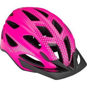 imageSchwinn Beam Lighted Helmet for Adults Size 58  62 cm for Riders Ages 14 Rear LED Light Reflective Strips Adjustable Dial and Straps 17 Air Vents Removable Visor Adult Bike HelmetGloss Pink