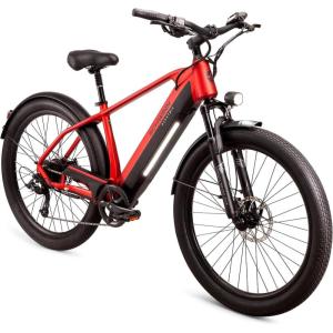 imageSchwinn Coston Hybrid Electric Bike for Adults 20MPH Commuting eBike Ride Up to 3545 Miles on a Single Charge 275Inch Wheels 7Speed StepThru or Step Over Aluminum Frame Removable BatteryMatte Red