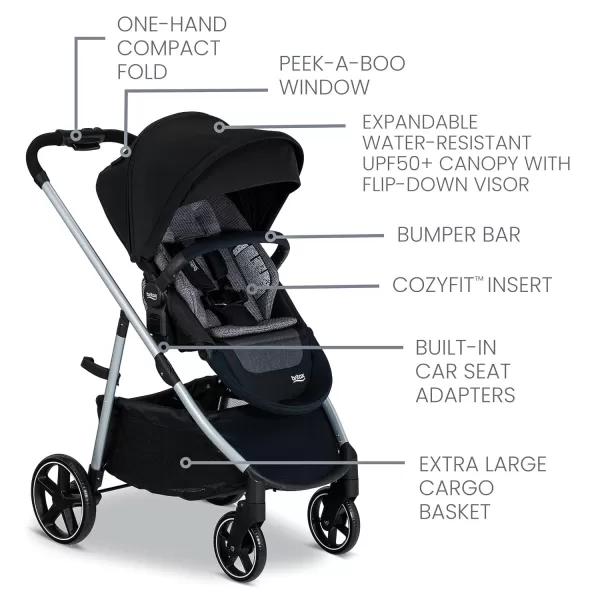 Britax Grove™ Modular Stroller, Lightweight Stroller with CozyFit™ Insert and Bumper Bar, 6 Ways to Ride, SafeWash, Pindot Stone