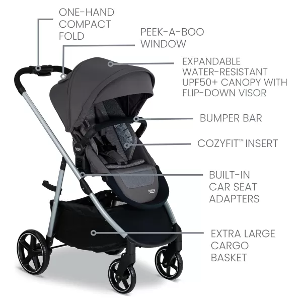 Britax Grove™ Modular Stroller, Lightweight Stroller with CozyFit™ Insert and Bumper Bar, 6 Ways to Ride, SafeWash, Pindot Stone