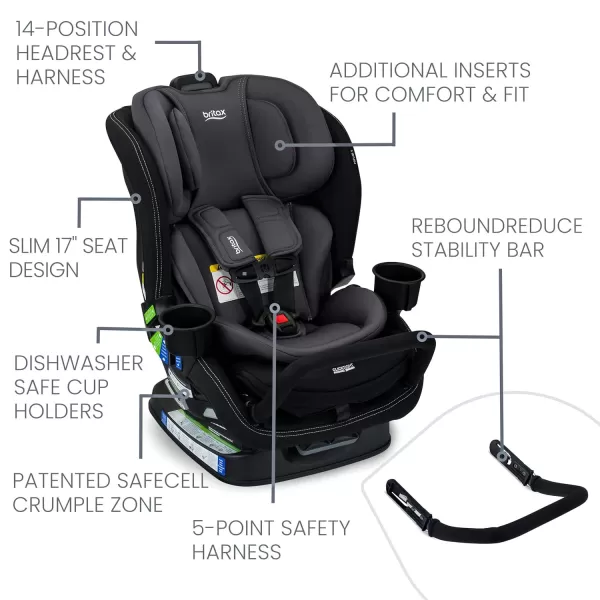 Britax Poplar S Convertible Car Seat, 2-in-1 Car Seat with Slim 17-Inch Design, ClickTight Technology, Glacier Graphite