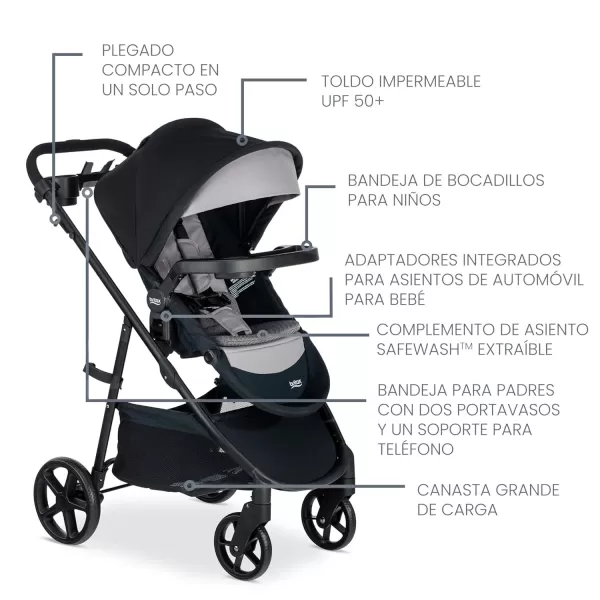 Britax Brook+ Modular Baby Stroller, Ultra-Lightweight Infant and Toddler Stroller with SafeWash Insert and 4 Ways to Stroll, Graphite Onyx