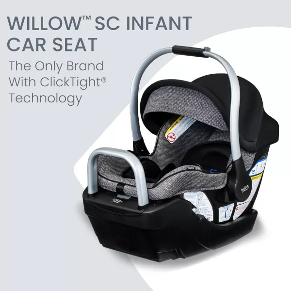 Britax Willow SC Infant Car Seat, Rear Facing Car Seat with Alpine Base, ClickTight Technology, RightSize System, Pindot Stone