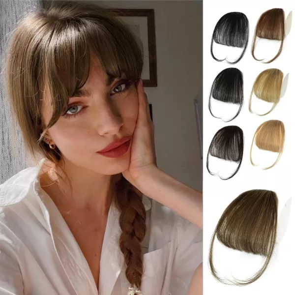 NAYOO Bangs Hair Clip in Bangs 100% Real Human Hair Extensions French Bangs Clip on Hair Bangs for Women Fringe with Temples Hairpieces Curved Bangs for Daily Wear