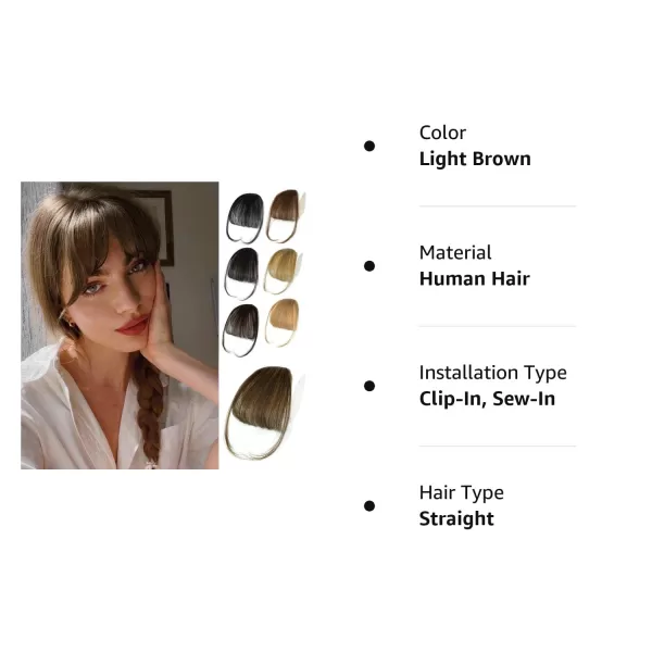 NAYOO Bangs Hair Clip in Bangs 100% Real Human Hair Extensions French Bangs Clip on Hair Bangs for Women Fringe with Temples Hairpieces Curved Bangs for Daily Wear