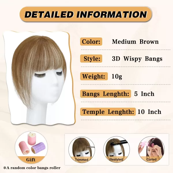 NAYOO Bangs Hair Clip in Bangs 100% Real Human Hair Extensions French Bangs Clip on Hair Bangs for Women Fringe with Temples Hairpieces Curved Bangs for Daily Wear