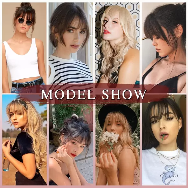 NAYOO Bangs Hair Clip in Bangs 100% Real Human Hair Extensions French Bangs Clip on Hair Bangs for Women Fringe with Temples Hairpieces Curved Bangs for Daily Wear