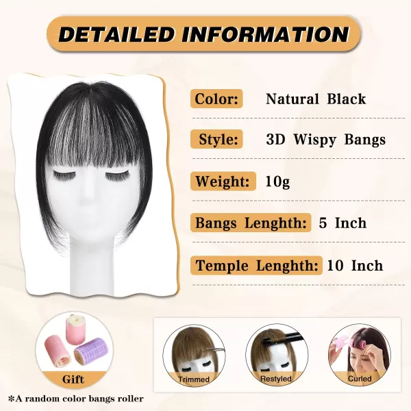 NAYOO Bangs Hair Clip in Bangs 100% Real Human Hair Extensions French Bangs Clip on Hair Bangs for Women Fringe with Temples Hairpieces Curved Bangs for Daily Wear