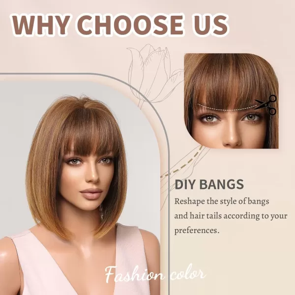 NAYOO Blonde Wig with Bangs, 12 Inch Blonde Short Bob Wigs for Women, Natural Look Blonde Bob Wig with Bangs, Super Soft Straight Bob Wig, Colorful Wig for Everyday Use, Cosplay, Halloween