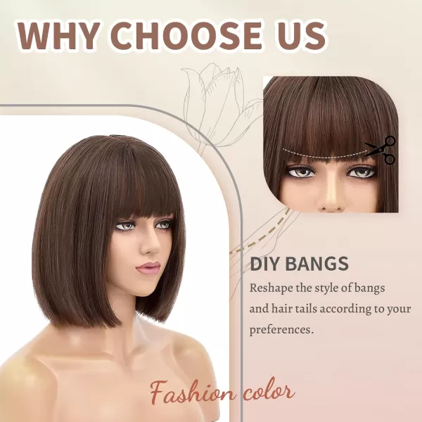 NAYOO Blonde Wig with Bangs, 12 Inch Blonde Short Bob Wigs for Women, Natural Look Blonde Bob Wig with Bangs, Super Soft Straight Bob Wig, Colorful Wig for Everyday Use, Cosplay, Halloween