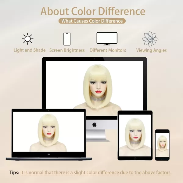 NAYOO Blonde Wig with Bangs, 12 Inch Blonde Short Bob Wigs for Women, Natural Look Blonde Bob Wig with Bangs, Super Soft Straight Bob Wig, Colorful Wig for Everyday Use, Cosplay, Halloween