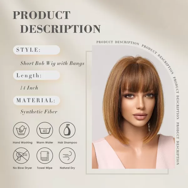 NAYOO Blonde Wig with Bangs, 12 Inch Blonde Short Bob Wigs for Women, Natural Look Blonde Bob Wig with Bangs, Super Soft Straight Bob Wig, Colorful Wig for Everyday Use, Cosplay, Halloween