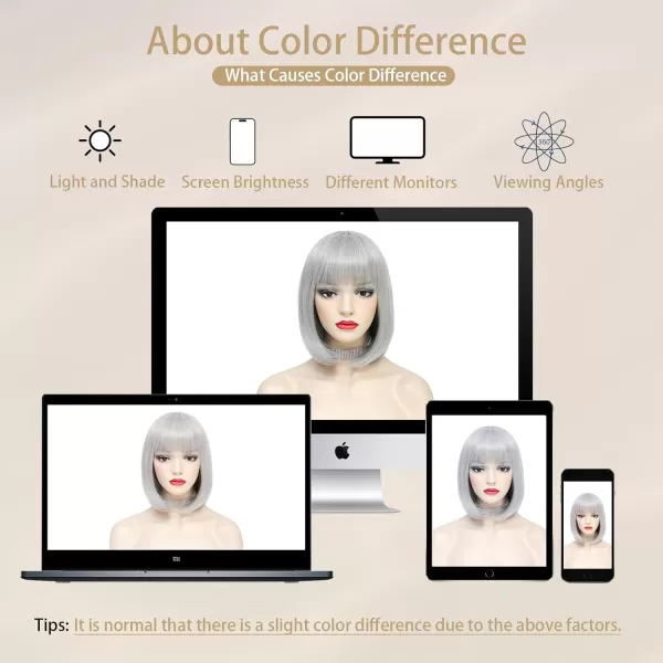 NAYOO Blonde Wig with Bangs, 12 Inch Blonde Short Bob Wigs for Women, Natural Look Blonde Bob Wig with Bangs, Super Soft Straight Bob Wig, Colorful Wig for Everyday Use, Cosplay, Halloween