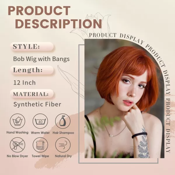 NAYOO Blonde Wig with Bangs, 12 Inch Blonde Short Bob Wigs for Women, Natural Look Blonde Bob Wig with Bangs, Super Soft Straight Bob Wig, Colorful Wig for Everyday Use, Cosplay, Halloween