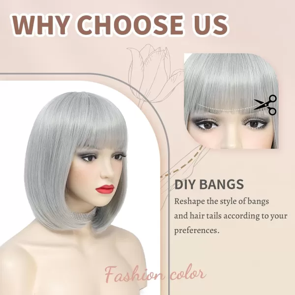 NAYOO Blonde Wig with Bangs, 12 Inch Blonde Short Bob Wigs for Women, Natural Look Blonde Bob Wig with Bangs, Super Soft Straight Bob Wig, Colorful Wig for Everyday Use, Cosplay, Halloween