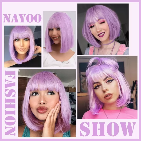 NAYOO Blonde Wig with Bangs, 12 Inch Blonde Short Bob Wigs for Women, Natural Look Blonde Bob Wig with Bangs, Super Soft Straight Bob Wig, Colorful Wig for Everyday Use, Cosplay, Halloween