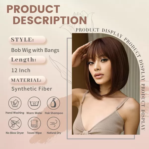 NAYOO Blonde Wig with Bangs, 12 Inch Blonde Short Bob Wigs for Women, Natural Look Blonde Bob Wig with Bangs, Super Soft Straight Bob Wig, Colorful Wig for Everyday Use, Cosplay, Halloween