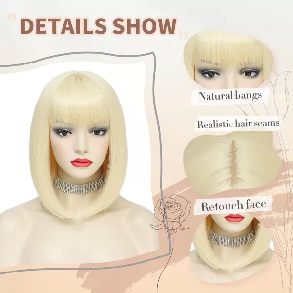 NAYOO Blonde Wig with Bangs, 12 Inch Blonde Short Bob Wigs for Women, Natural Look Blonde Bob Wig with Bangs, Super Soft Straight Bob Wig, Colorful Wig for Everyday Use, Cosplay, Halloween