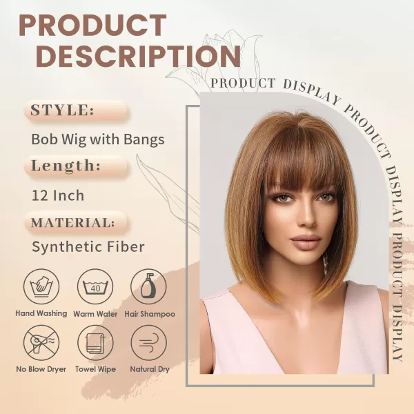 NAYOO Blonde Wig with Bangs, 12 Inch Blonde Short Bob Wigs for Women, Natural Look Blonde Bob Wig with Bangs, Super Soft Straight Bob Wig, Colorful Wig for Everyday Use, Cosplay, Halloween