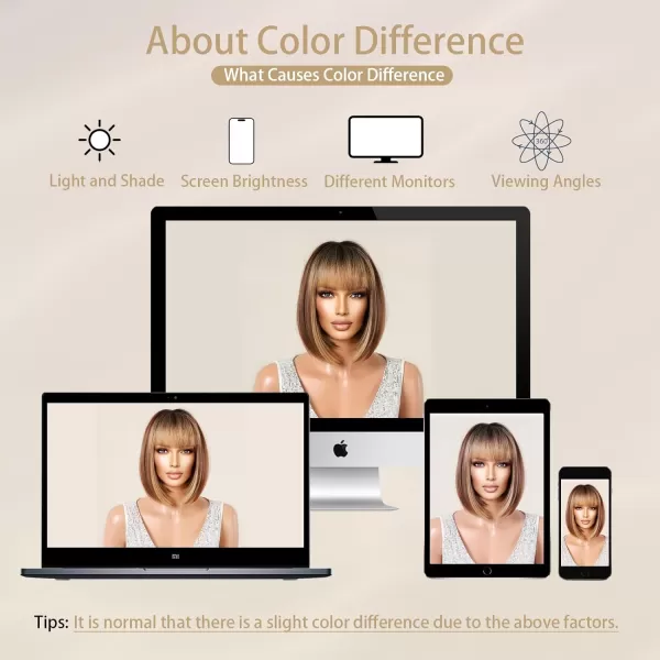 NAYOO Blonde Wig with Bangs, 12 Inch Blonde Short Bob Wigs for Women, Natural Look Blonde Bob Wig with Bangs, Super Soft Straight Bob Wig, Colorful Wig for Everyday Use, Cosplay, Halloween