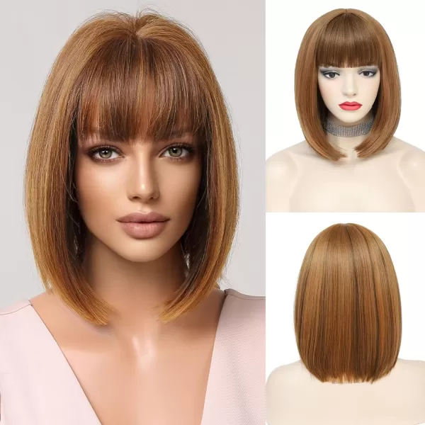 NAYOO Blonde Wig with Bangs, 12 Inch Blonde Short Bob Wigs for Women, Natural Look Blonde Bob Wig with Bangs, Super Soft Straight Bob Wig, Colorful Wig for Everyday Use, Cosplay, Halloween