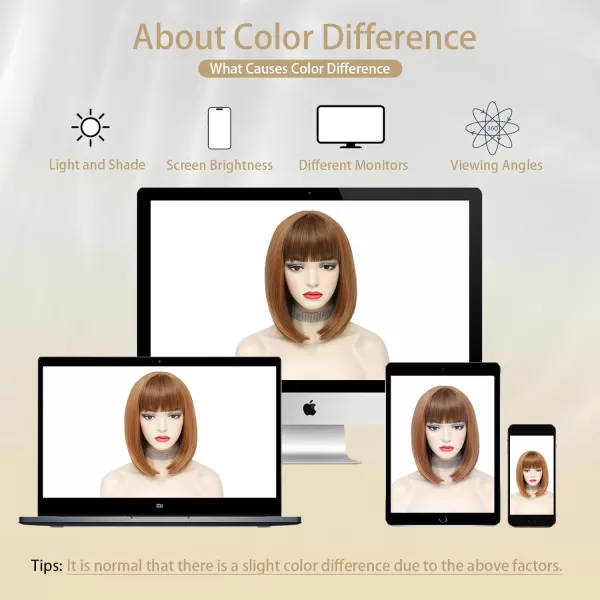 NAYOO Blonde Wig with Bangs, 12 Inch Blonde Short Bob Wigs for Women, Natural Look Blonde Bob Wig with Bangs, Super Soft Straight Bob Wig, Colorful Wig for Everyday Use, Cosplay, Halloween