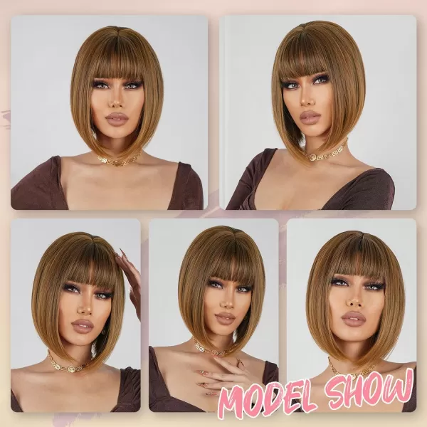 NAYOO Blonde Wig with Bangs, 12 Inch Blonde Short Bob Wigs for Women, Natural Look Blonde Bob Wig with Bangs, Super Soft Straight Bob Wig, Colorful Wig for Everyday Use, Cosplay, Halloween