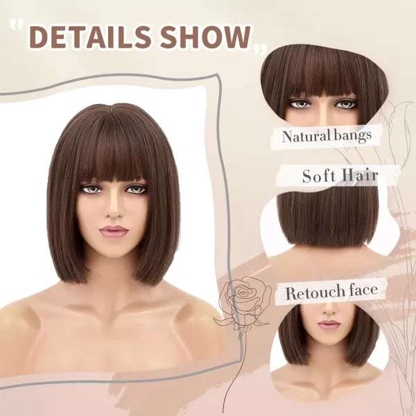 NAYOO Blonde Wig with Bangs, 12 Inch Blonde Short Bob Wigs for Women, Natural Look Blonde Bob Wig with Bangs, Super Soft Straight Bob Wig, Colorful Wig for Everyday Use, Cosplay, Halloween