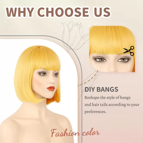 NAYOO Blonde Wig with Bangs, 12 Inch Blonde Short Bob Wigs for Women, Natural Look Blonde Bob Wig with Bangs, Super Soft Straight Bob Wig, Colorful Wig for Everyday Use, Cosplay, Halloween