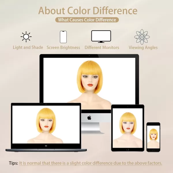 NAYOO Blonde Wig with Bangs, 12 Inch Blonde Short Bob Wigs for Women, Natural Look Blonde Bob Wig with Bangs, Super Soft Straight Bob Wig, Colorful Wig for Everyday Use, Cosplay, Halloween
