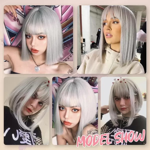 NAYOO Blonde Wig with Bangs, 12 Inch Blonde Short Bob Wigs for Women, Natural Look Blonde Bob Wig with Bangs, Super Soft Straight Bob Wig, Colorful Wig for Everyday Use, Cosplay, Halloween
