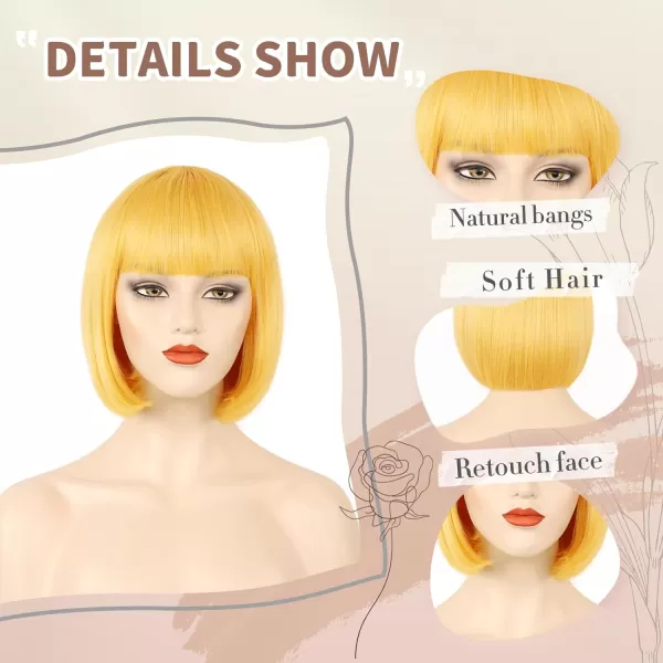 NAYOO Blonde Wig with Bangs, 12 Inch Blonde Short Bob Wigs for Women, Natural Look Blonde Bob Wig with Bangs, Super Soft Straight Bob Wig, Colorful Wig for Everyday Use, Cosplay, Halloween
