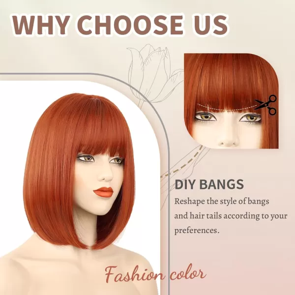 NAYOO Blonde Wig with Bangs, 12 Inch Blonde Short Bob Wigs for Women, Natural Look Blonde Bob Wig with Bangs, Super Soft Straight Bob Wig, Colorful Wig for Everyday Use, Cosplay, Halloween