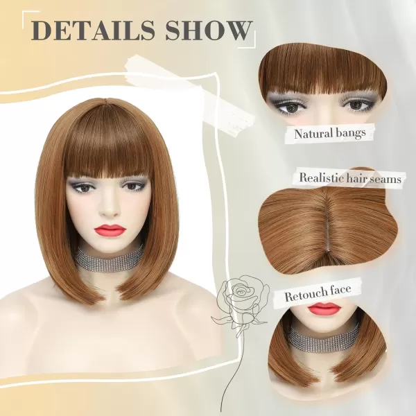 NAYOO Blonde Wig with Bangs, 12 Inch Blonde Short Bob Wigs for Women, Natural Look Blonde Bob Wig with Bangs, Super Soft Straight Bob Wig, Colorful Wig for Everyday Use, Cosplay, Halloween