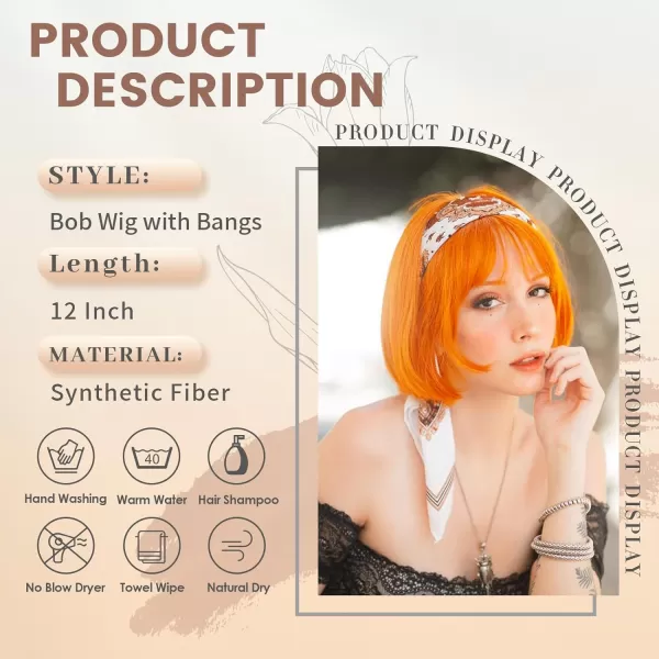 NAYOO Blonde Wig with Bangs, 12 Inch Blonde Short Bob Wigs for Women, Natural Look Blonde Bob Wig with Bangs, Super Soft Straight Bob Wig, Colorful Wig for Everyday Use, Cosplay, Halloween