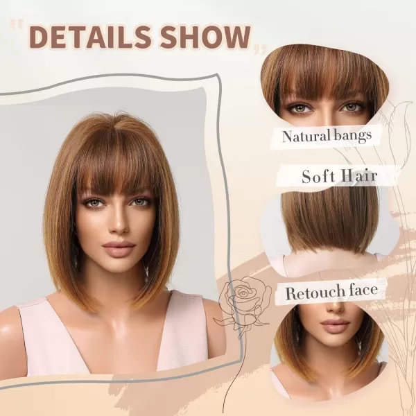 NAYOO Blonde Wig with Bangs, 12 Inch Blonde Short Bob Wigs for Women, Natural Look Blonde Bob Wig with Bangs, Super Soft Straight Bob Wig, Colorful Wig for Everyday Use, Cosplay, Halloween