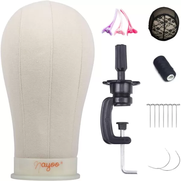 NAYOO Canvas Block Head Wig Head Stand for Making Wigs Display Styling Mannequin Head With Mount Hole 