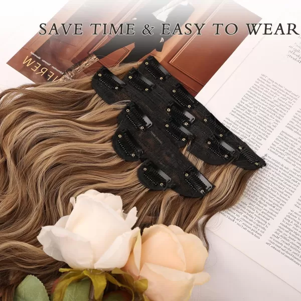 NAYOO Clip in Hair Extensions for Women 20 Inch Long Wavy Curly Dark Brown Hair Extension Full Head Synthetic Hair Extension Hairpieces