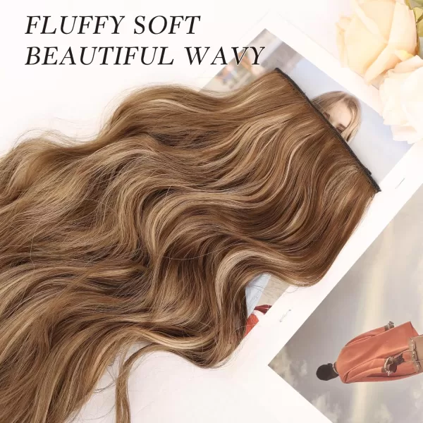 NAYOO Clip in Hair Extensions for Women 20 Inch Long Wavy Curly Dark Brown Hair Extension Full Head Synthetic Hair Extension Hairpieces
