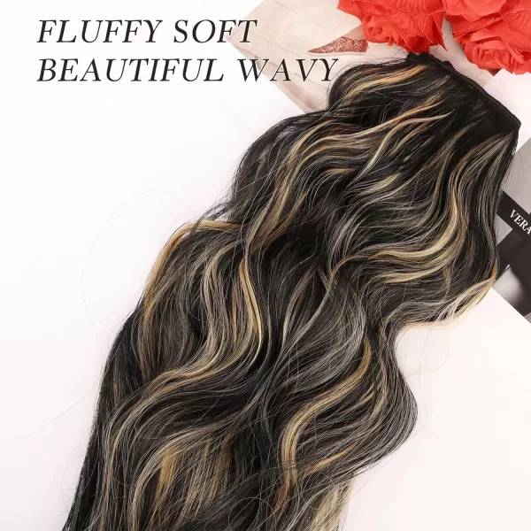 NAYOO Clip in Hair Extensions for Women 20 Inch Long Wavy Curly Dark Brown Hair Extension Full Head Synthetic Hair Extension Hairpieces