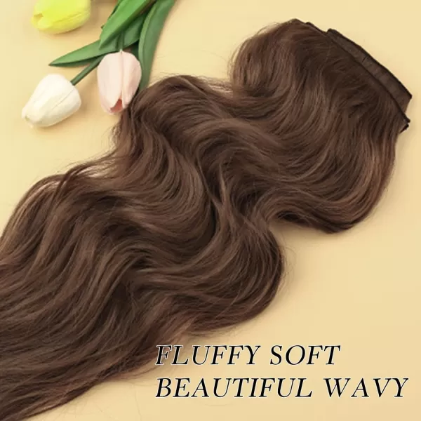 NAYOO Clip in Hair Extensions for Women 20 Inch Long Wavy Curly Dark Brown Hair Extension Full Head Synthetic Hair Extension Hairpieces