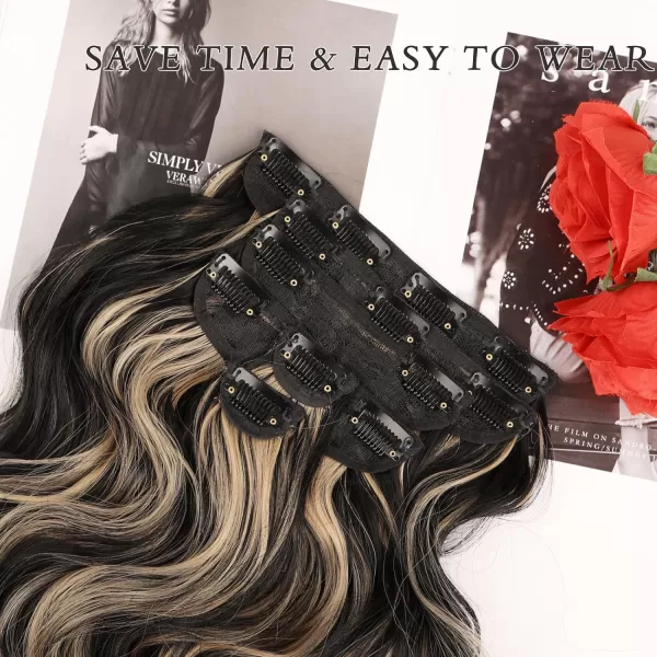 NAYOO Clip in Hair Extensions for Women 20 Inch Long Wavy Curly Dark Brown Hair Extension Full Head Synthetic Hair Extension Hairpieces