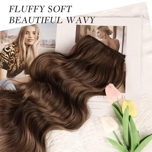 NAYOO Clip in Hair Extensions for Women 20 Inch Long Wavy Curly Dark Brown Hair Extension Full Head Synthetic Hair Extension Hairpieces